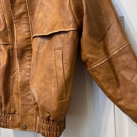 Women’s 12th tribe Brown vegan Leather Jacket - Picture 3 of 9